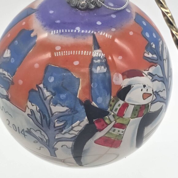 Pier 1 Li Bien Christmas Ornament Glass Ball Holiday 2014 Ice Skating Penguins - Picture 6 of 10
